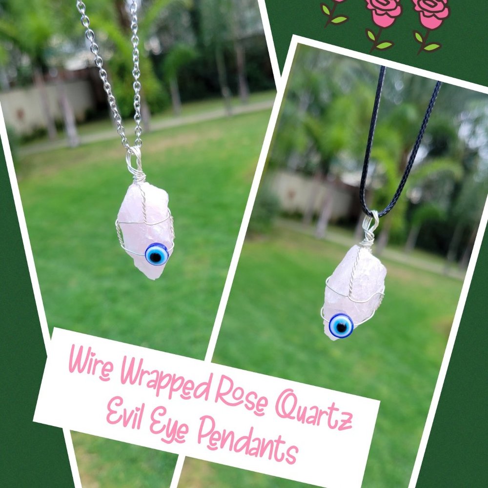 Rose Quartz Evil Eye Crystal Pendant